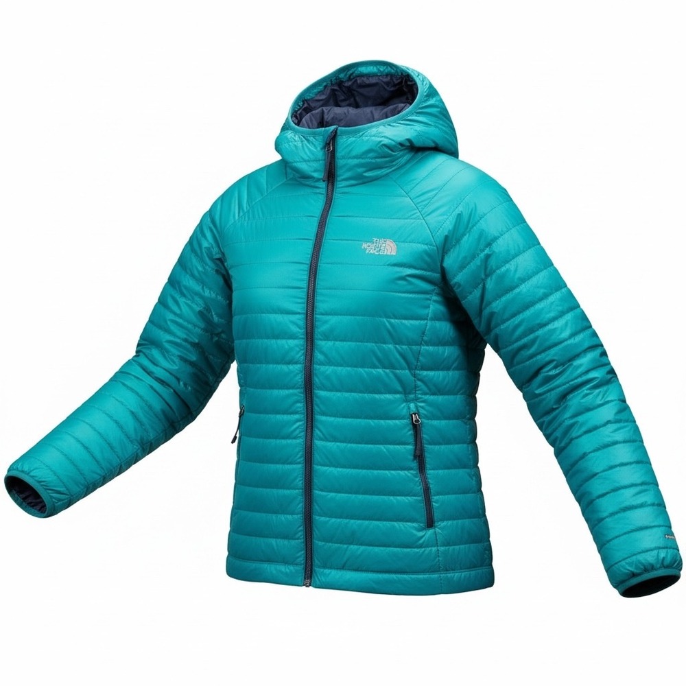 The North Face Thermoball Eco Hooded Puffer Jacket Teal Womens XL Full Zip